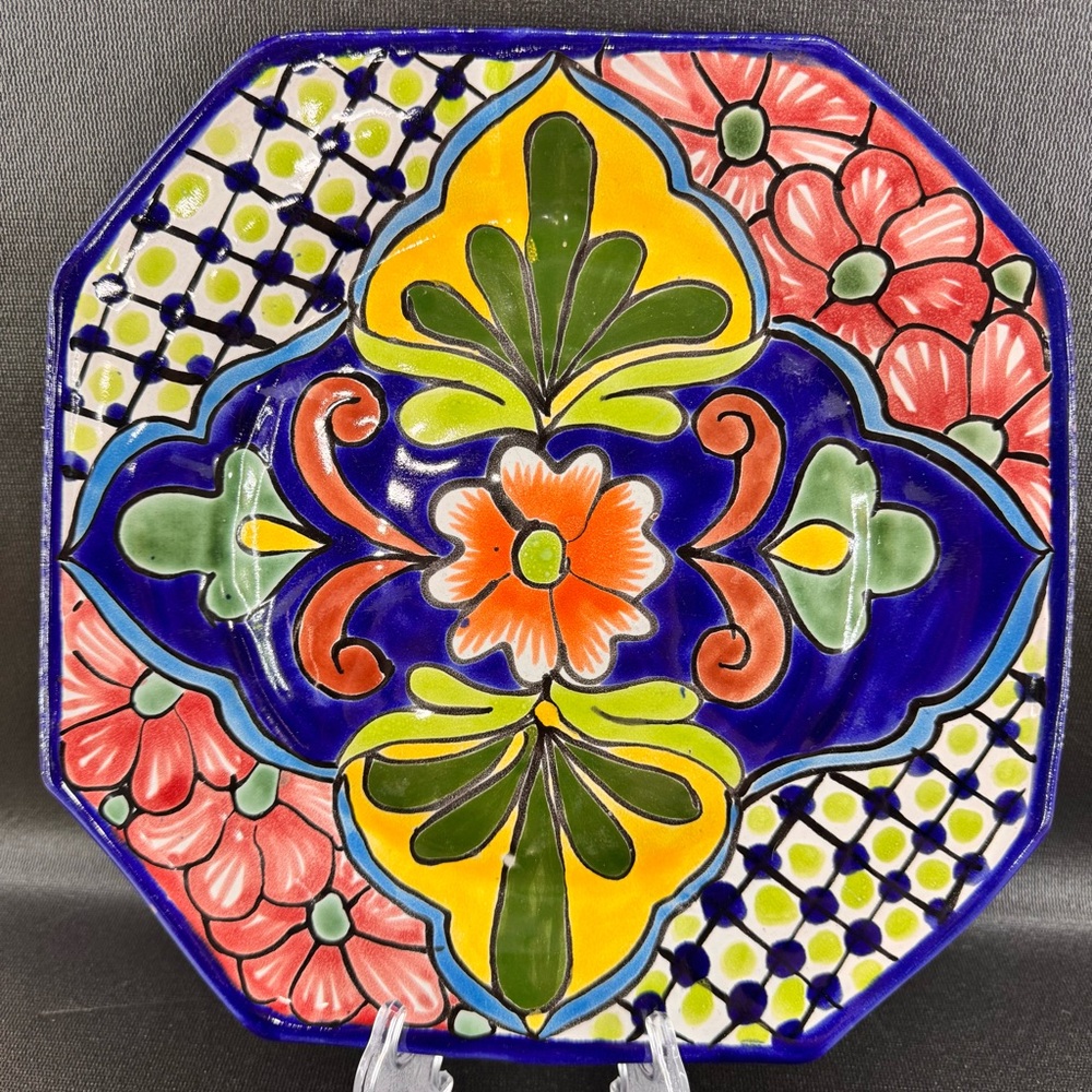 Talavera Mexican Redware Pottery Decorative Wall Plate Multicolor